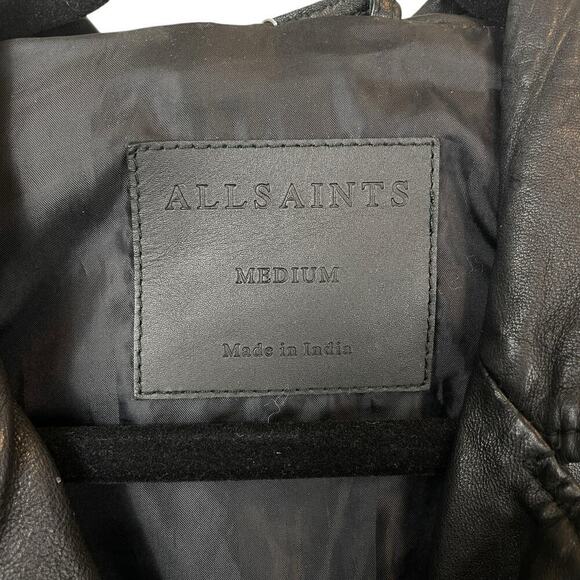 All Saints Lomi Sheep Leather Asymmetrical Zip Biker Moto Jacket Black Sz Medium - Picture 3 of 9